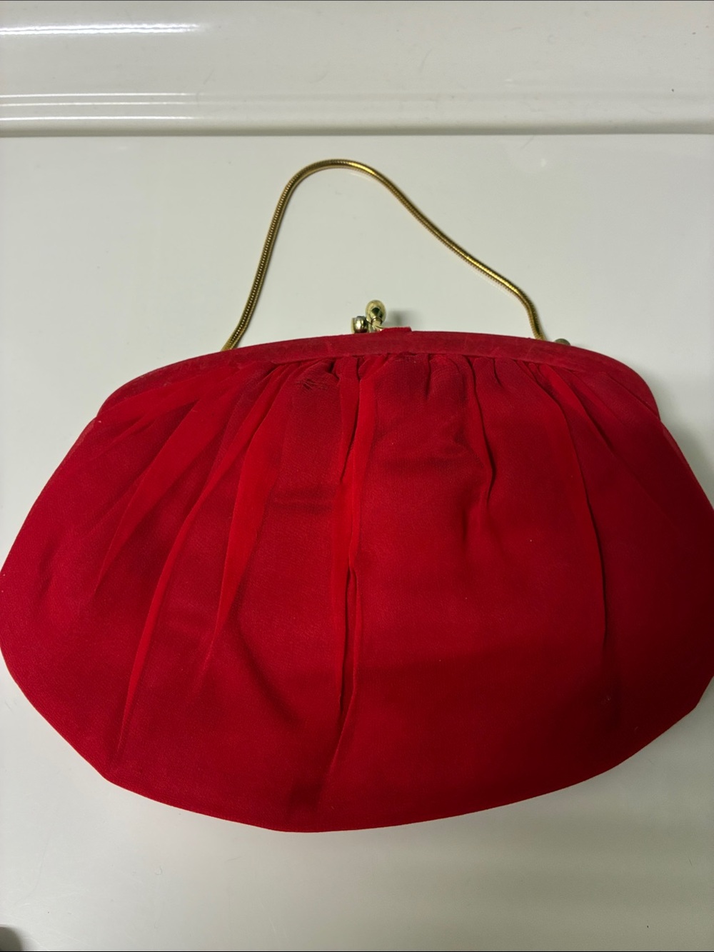 Red Vintage-Style Evening Handbag with Gold Handle